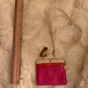 Vintage: pink and beige Card Holder/coin holder Lanyard & hand sanitizer holder